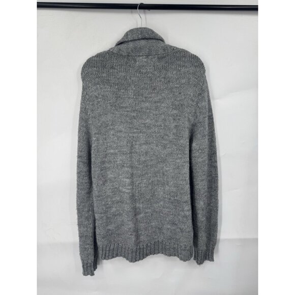 Barque 100% Wool Button Up Sweater Men Medium Silver Knit Minimalist Preppy - Picture 2 of 7